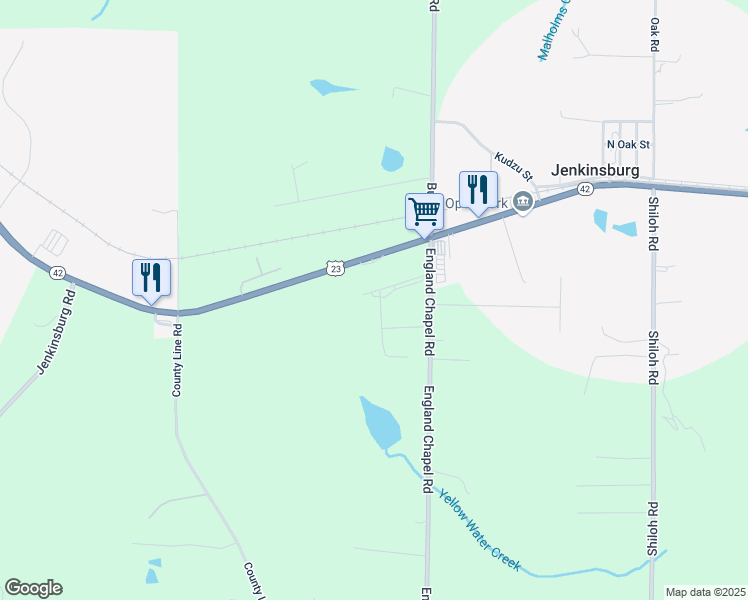 map of restaurants, bars, coffee shops, grocery stores, and more near 673 England Chapel Road in Jenkinsburg
