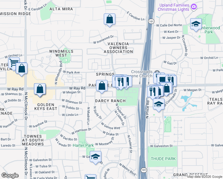 map of restaurants, bars, coffee shops, grocery stores, and more near 971 North Florence Drive in Chandler