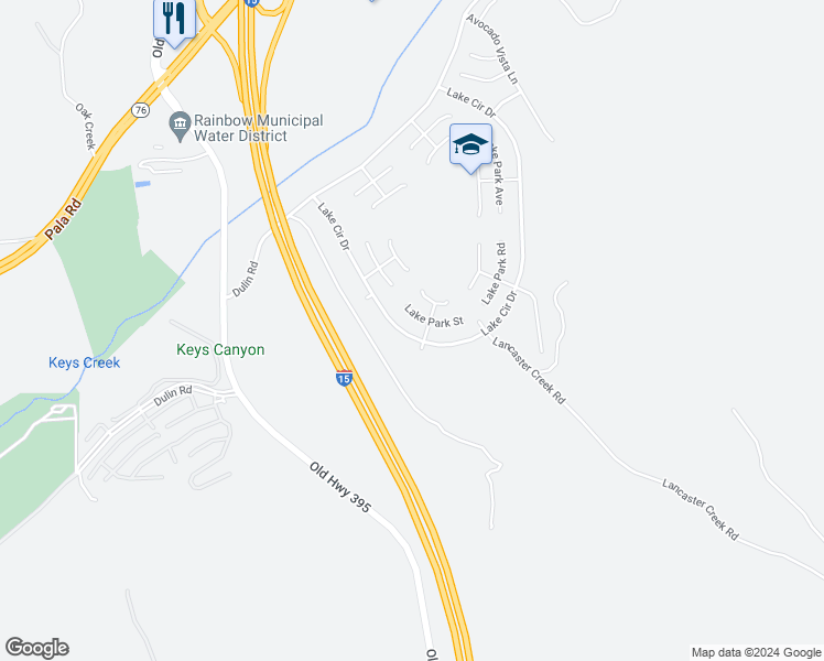 map of restaurants, bars, coffee shops, grocery stores, and more near 3916 Lake Circle Drive in Fallbrook