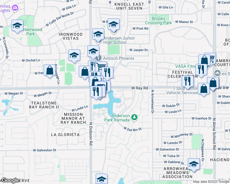 map of restaurants, bars, coffee shops, grocery stores, and more near 1825 West Ray Road in Chandler