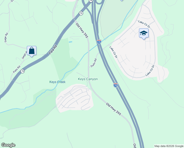 map of restaurants, bars, coffee shops, grocery stores, and more near Old Highway 395 in Fallbrook