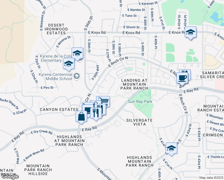 map of restaurants, bars, coffee shops, grocery stores, and more near 3902 East Agave Road in Phoenix