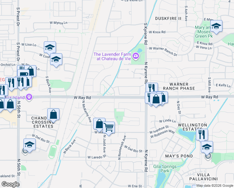 map of restaurants, bars, coffee shops, grocery stores, and more near 6218 West Megan Street in Chandler