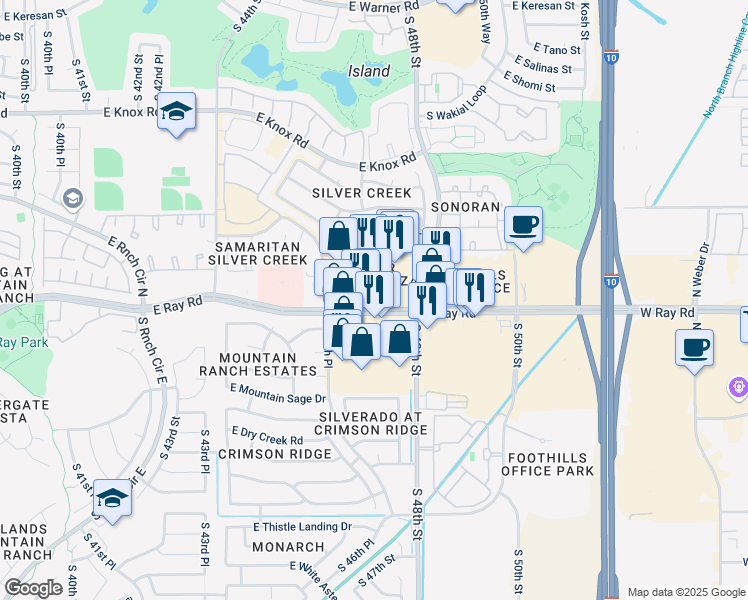map of restaurants, bars, coffee shops, grocery stores, and more near 4728 East Ray Road in Phoenix