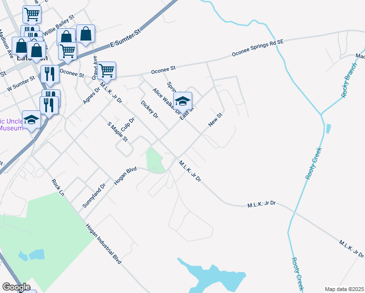map of restaurants, bars, coffee shops, grocery stores, and more near 505 Martin Luther King Junior Drive in Eatonton