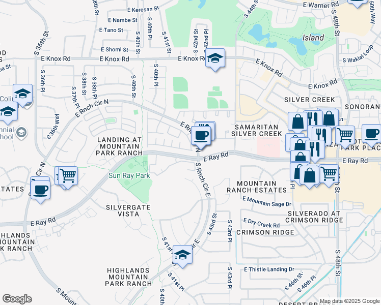map of restaurants, bars, coffee shops, grocery stores, and more near 4283 East Cassia Way in Phoenix