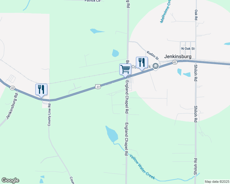 map of restaurants, bars, coffee shops, grocery stores, and more near 673 England Chapel Road in Jenkinsburg