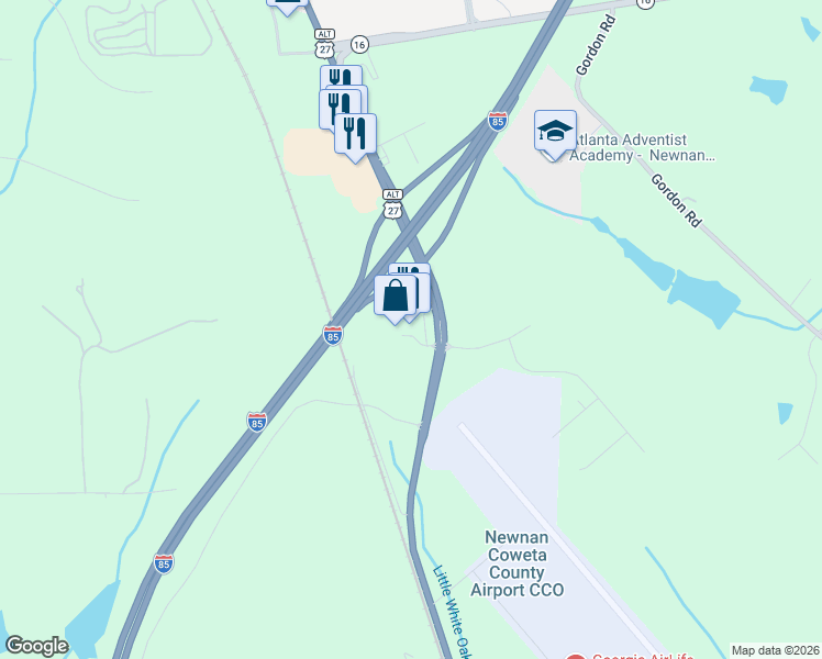 map of restaurants, bars, coffee shops, grocery stores, and more near 2497 Highway 14 in Newnan