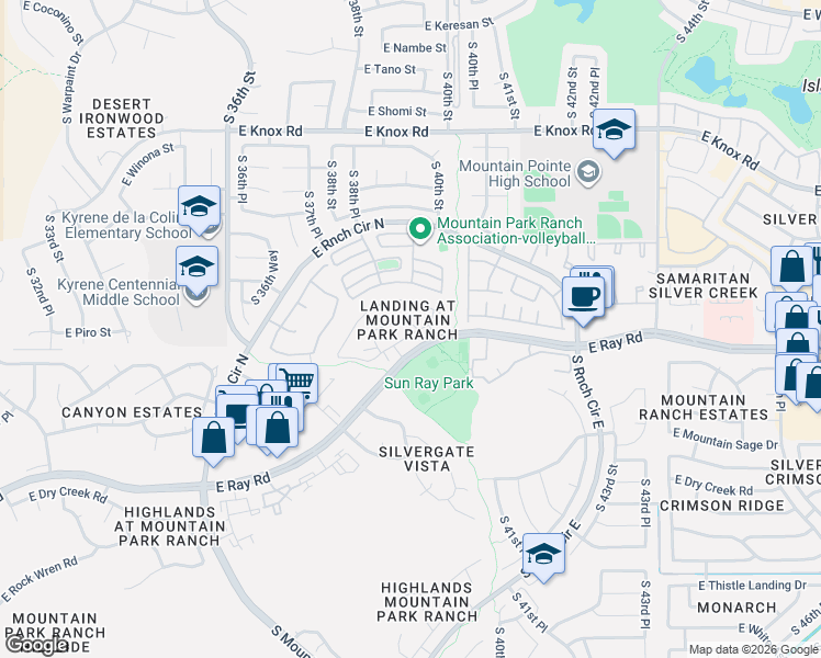 map of restaurants, bars, coffee shops, grocery stores, and more near 4036 East Jojoba Road in Phoenix