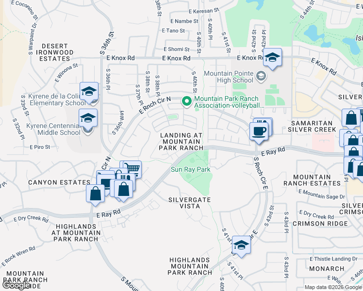 map of restaurants, bars, coffee shops, grocery stores, and more near 4036 East Jojoba Road in Phoenix