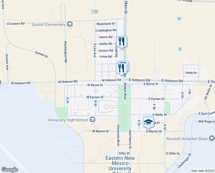 map of restaurants, bars, coffee shops, grocery stores, and more near 301 West Hobson Road in Roswell