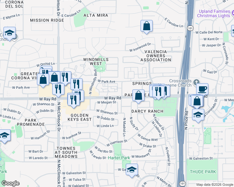 map of restaurants, bars, coffee shops, grocery stores, and more near 3600 West Ray Road in Chandler
