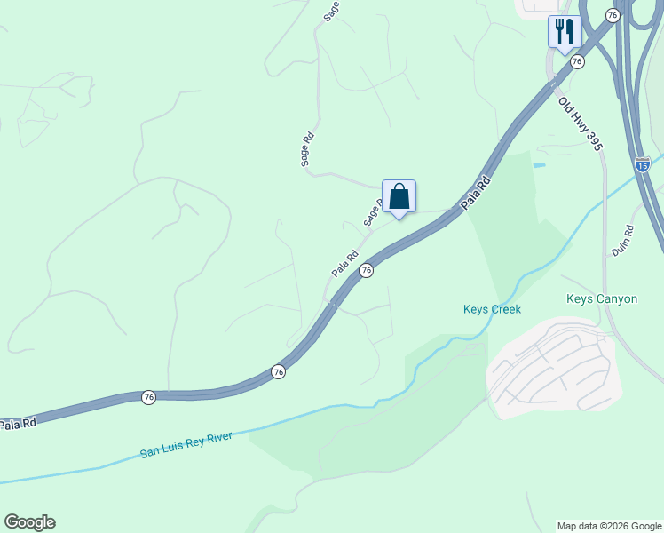 map of restaurants, bars, coffee shops, grocery stores, and more near 4216 California 76 in Fallbrook