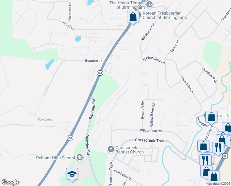 map of restaurants, bars, coffee shops, grocery stores, and more near 124 Sommersby Drive in Pelham
