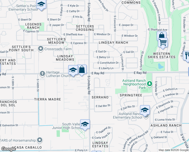 map of restaurants, bars, coffee shops, grocery stores, and more near 801-837 East Ray Road in Gilbert