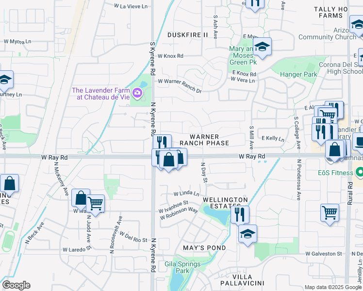 map of restaurants, bars, coffee shops, grocery stores, and more near 5902 West Gary Drive in Chandler