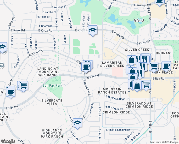 map of restaurants, bars, coffee shops, grocery stores, and more near 4320 East Ray Road in Phoenix