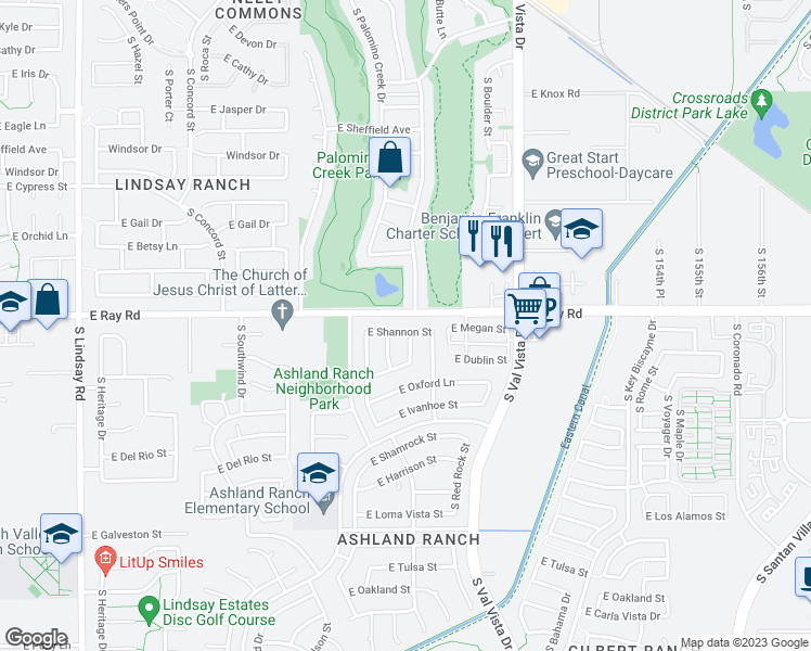 map of restaurants, bars, coffee shops, grocery stores, and more near 1398 East Shannon Street in Gilbert