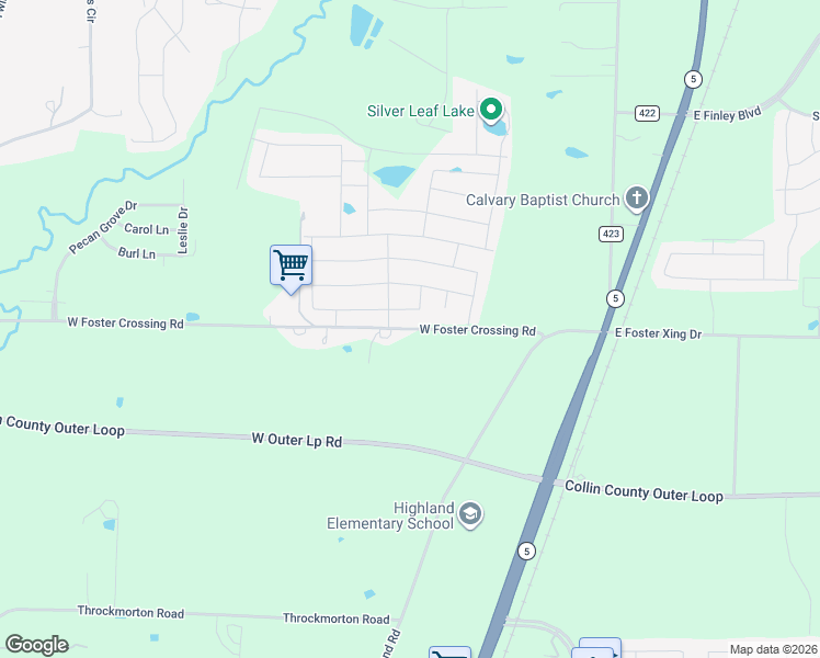 map of restaurants, bars, coffee shops, grocery stores, and more near 1778 West Foster Crossing Road in Anna