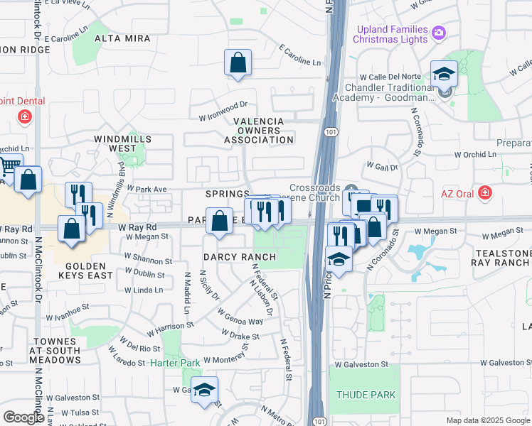 map of restaurants, bars, coffee shops, grocery stores, and more near 3200 West Ray Road in Chandler
