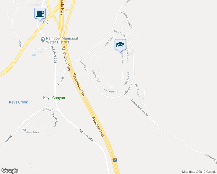 map of restaurants, bars, coffee shops, grocery stores, and more near 3918 Lake Shore Street in Fallbrook