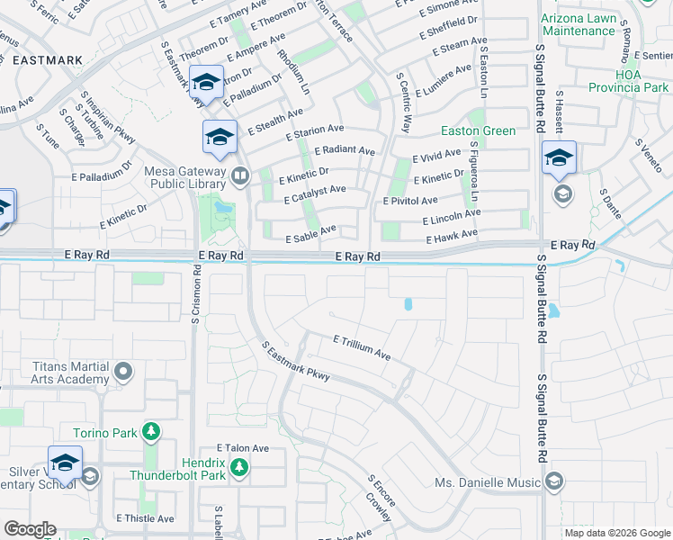 map of restaurants, bars, coffee shops, grocery stores, and more near 10334 East Thatcher Avenue in Mesa