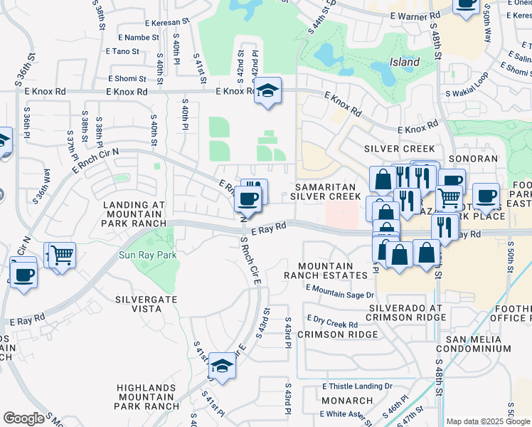 map of restaurants, bars, coffee shops, grocery stores, and more near 4350 East Ray Road in Phoenix