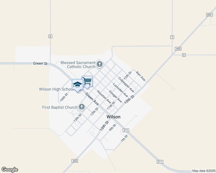 map of restaurants, bars, coffee shops, grocery stores, and more near Gouger Avenue in Wilson
