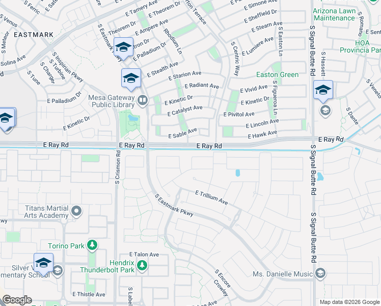 map of restaurants, bars, coffee shops, grocery stores, and more near 10334 East Thatcher Avenue in Mesa