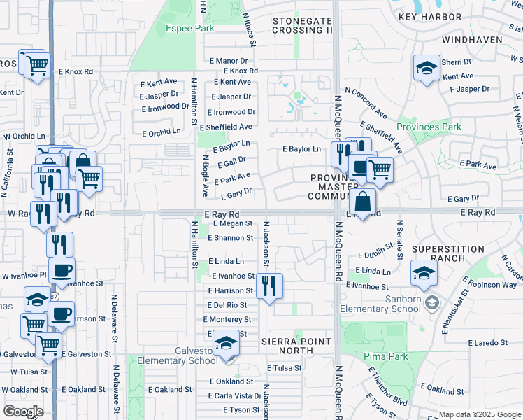 map of restaurants, bars, coffee shops, grocery stores, and more near 1012 North Layman Court in Chandler