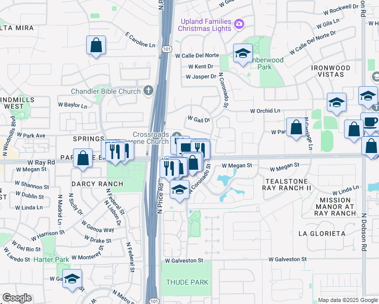 map of restaurants, bars, coffee shops, grocery stores, and more near 2900 West Ray Road in Chandler