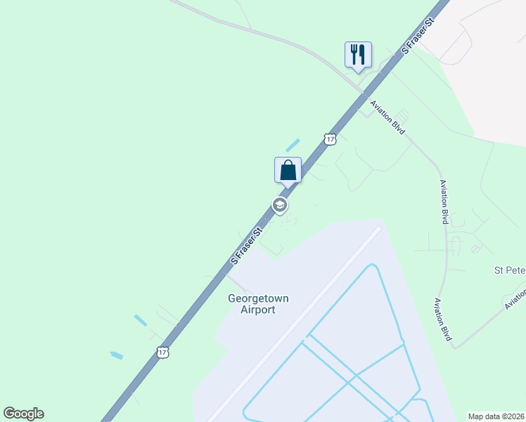 map of restaurants, bars, coffee shops, grocery stores, and more near 4008 South Fraser Street in Georgetown