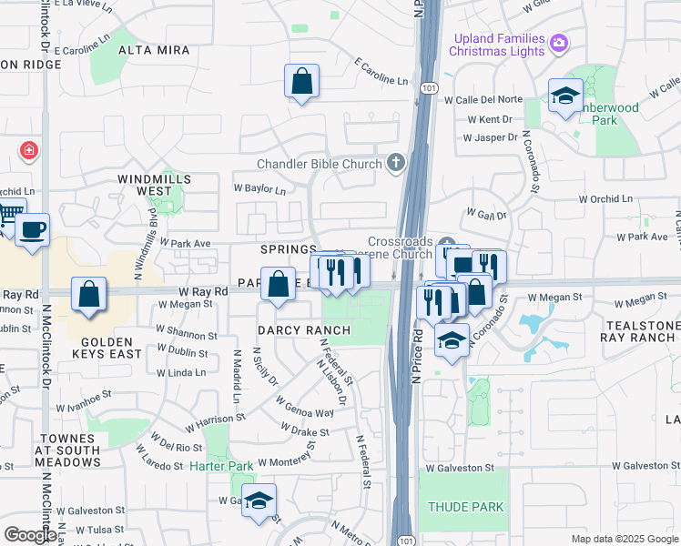 map of restaurants, bars, coffee shops, grocery stores, and more near 3200 West Ray Road in Chandler