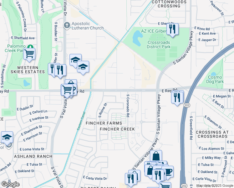 map of restaurants, bars, coffee shops, grocery stores, and more near 1918 East Megan Street in Gilbert