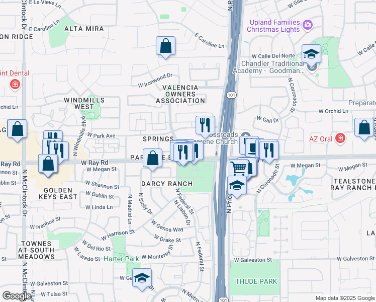 map of restaurants, bars, coffee shops, grocery stores, and more near 3200 West Ray Road in Chandler