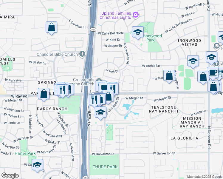 map of restaurants, bars, coffee shops, grocery stores, and more near 2800 West Ray Road in Chandler