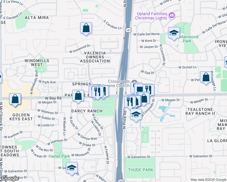 map of restaurants, bars, coffee shops, grocery stores, and more near 3100 West Ray Road in Chandler