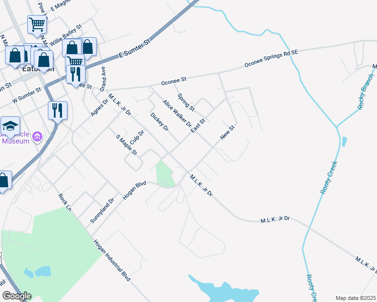map of restaurants, bars, coffee shops, grocery stores, and more near 505 Martin Luther King Junior Drive in Eatonton