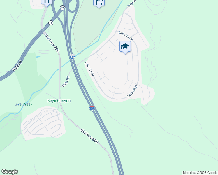 map of restaurants, bars, coffee shops, grocery stores, and more near 3967 Lake Park Street in Fallbrook
