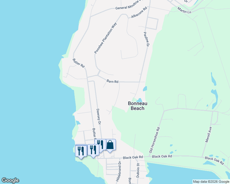 map of restaurants, bars, coffee shops, grocery stores, and more near 109 Summer Duck Lane in Bonneau