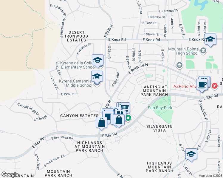 map of restaurants, bars, coffee shops, grocery stores, and more near 13853 South 36th Place in Phoenix