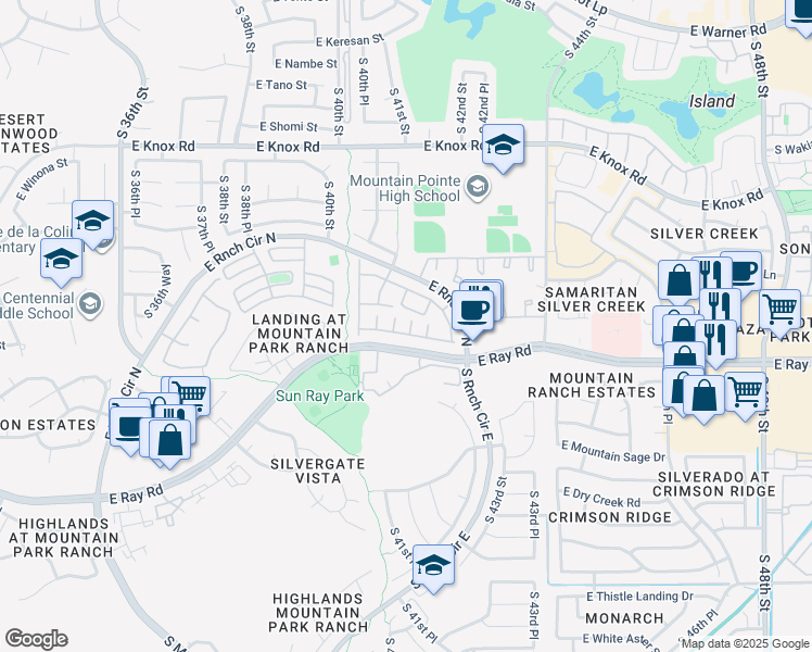 map of restaurants, bars, coffee shops, grocery stores, and more near 13820 South 42nd Place in Phoenix