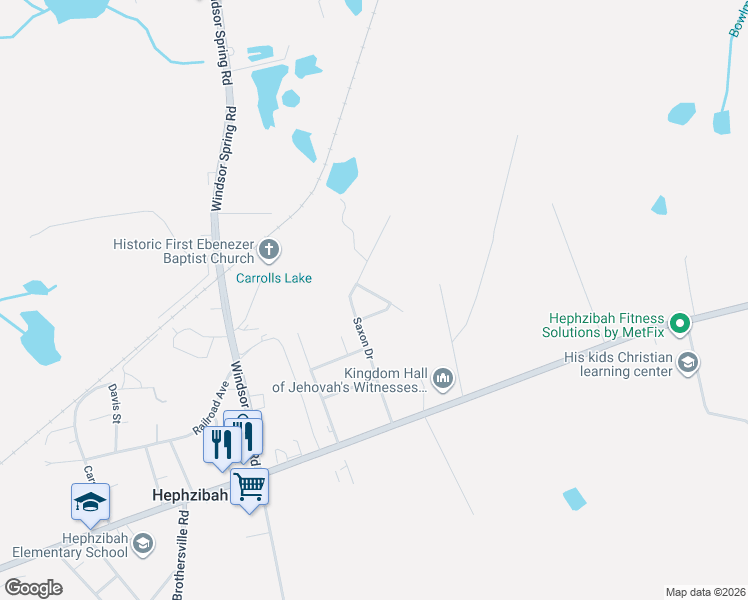map of restaurants, bars, coffee shops, grocery stores, and more near 4305 Warwick Avenue in Hephzibah