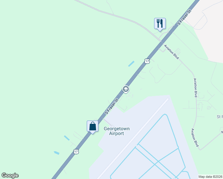 map of restaurants, bars, coffee shops, grocery stores, and more near 4008 South Fraser Street in Georgetown