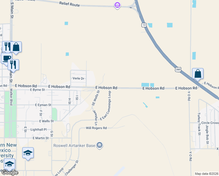 map of restaurants, bars, coffee shops, grocery stores, and more near 581 East Hobson Road in Roswell