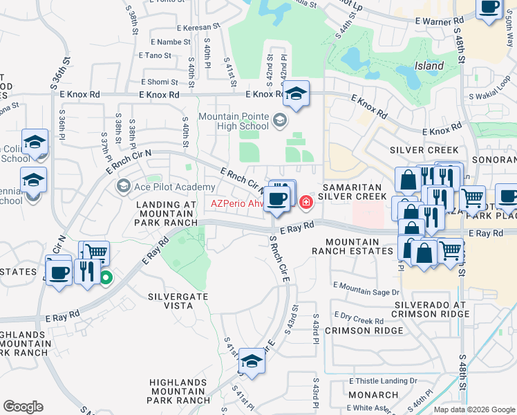 map of restaurants, bars, coffee shops, grocery stores, and more near 4283 East Agave Road in Phoenix