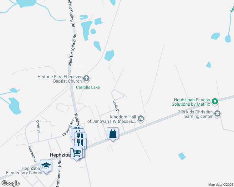 map of restaurants, bars, coffee shops, grocery stores, and more near 4305 Warwick Avenue in Hephzibah