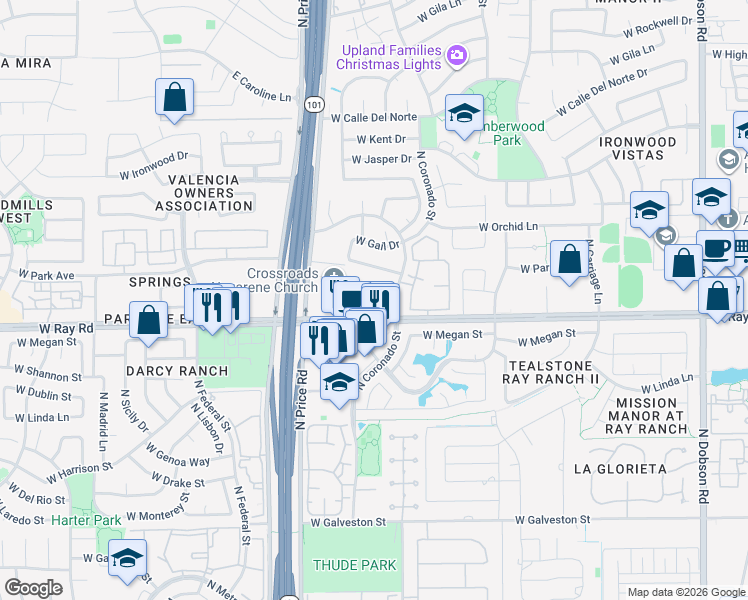 map of restaurants, bars, coffee shops, grocery stores, and more near 2900 West Ray Road in Chandler