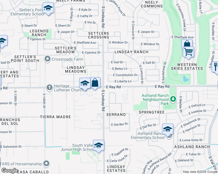 map of restaurants, bars, coffee shops, grocery stores, and more near 837 East Ray Road in Gilbert