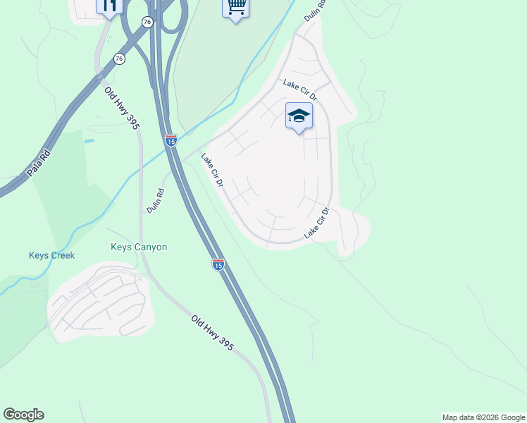 map of restaurants, bars, coffee shops, grocery stores, and more near 3967 Lake Park Street in Fallbrook